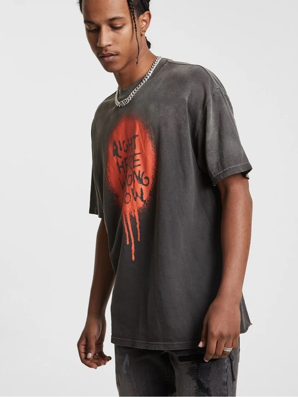 Rare Ksubi Short-Sleeve Tee Right Here Ss Biggie Size Small Grey